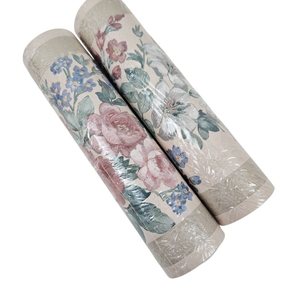 Brewster Wallpaper Border Lot 2 Rolls 5 Yds Each Pink Blue Green Floral Prepaste